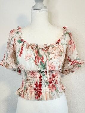 Love & Piece Floral Smocked Crop Top, Size S